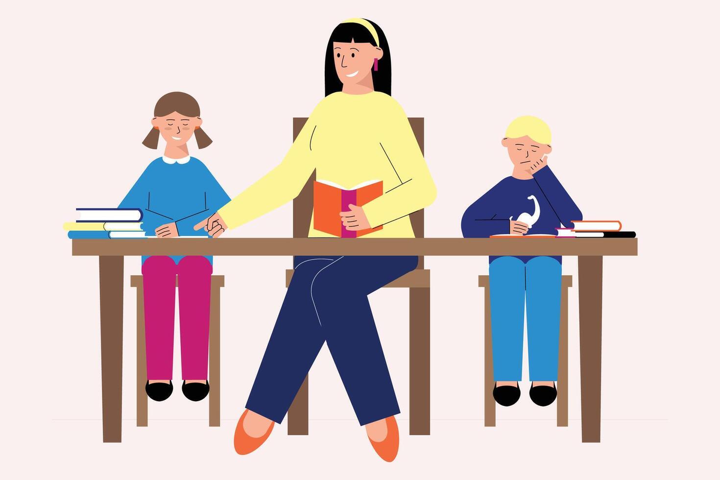 tutoring flat compositions people desks computers education process vector