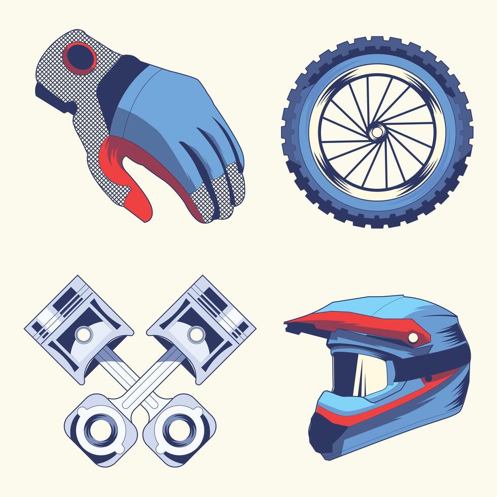 unique retro motocross elements set vector