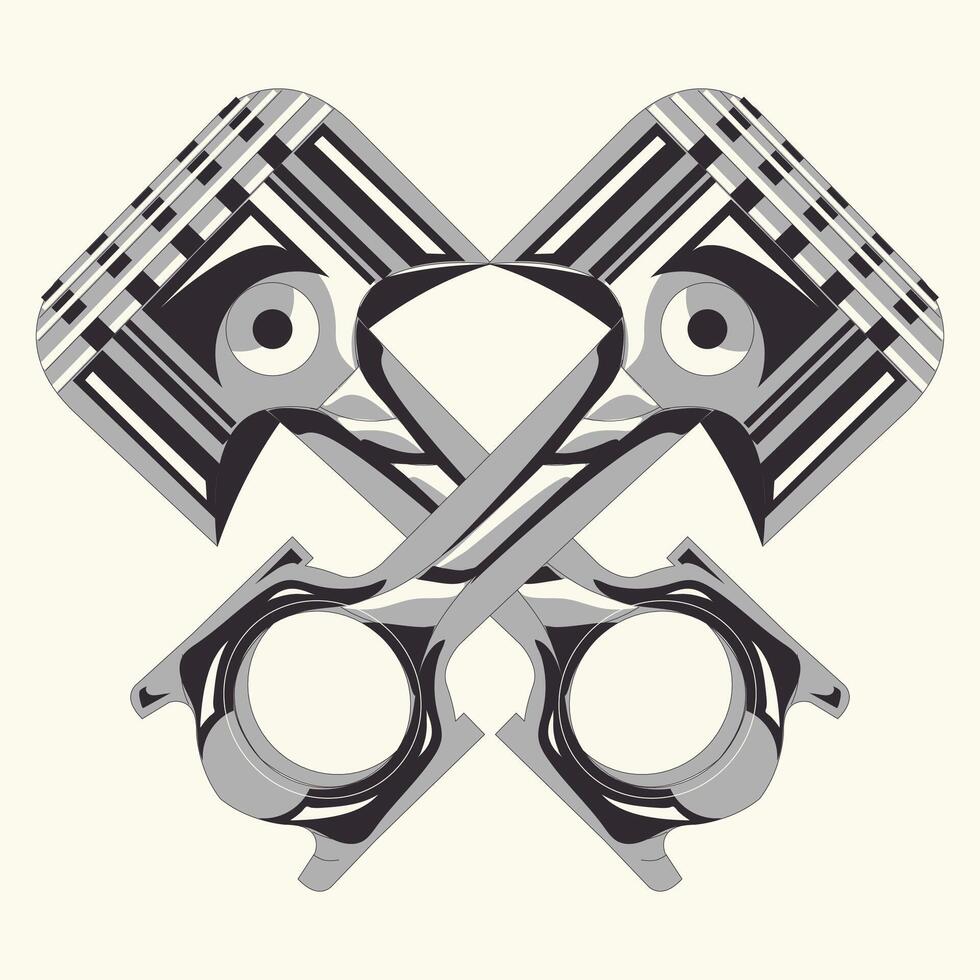 retro motor tow cross engine piston vector