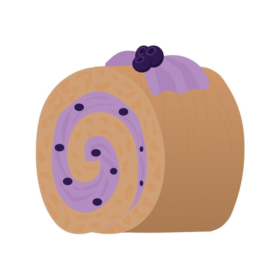 Sponge roll with blueberry jam. illustration isolated on white background. vector