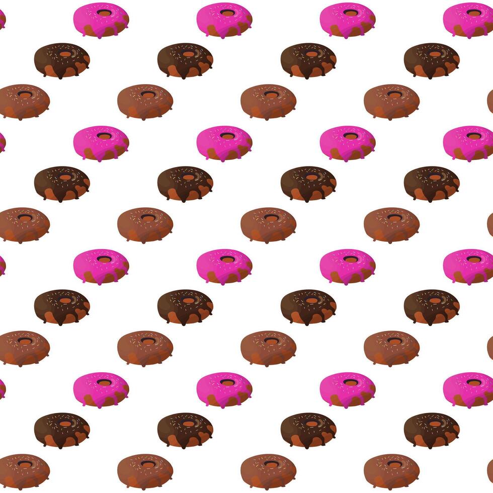 Donuts. Round buttery sweet pastries decorated with confectionery pamada. Delicious national American dessert. Seamless pattern. vector
