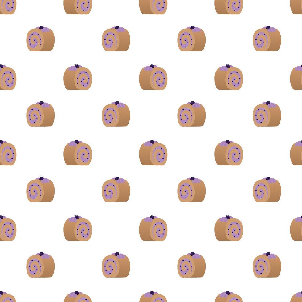 Sponge roll with blueberry jam. Seamless pattern. illustration. vector