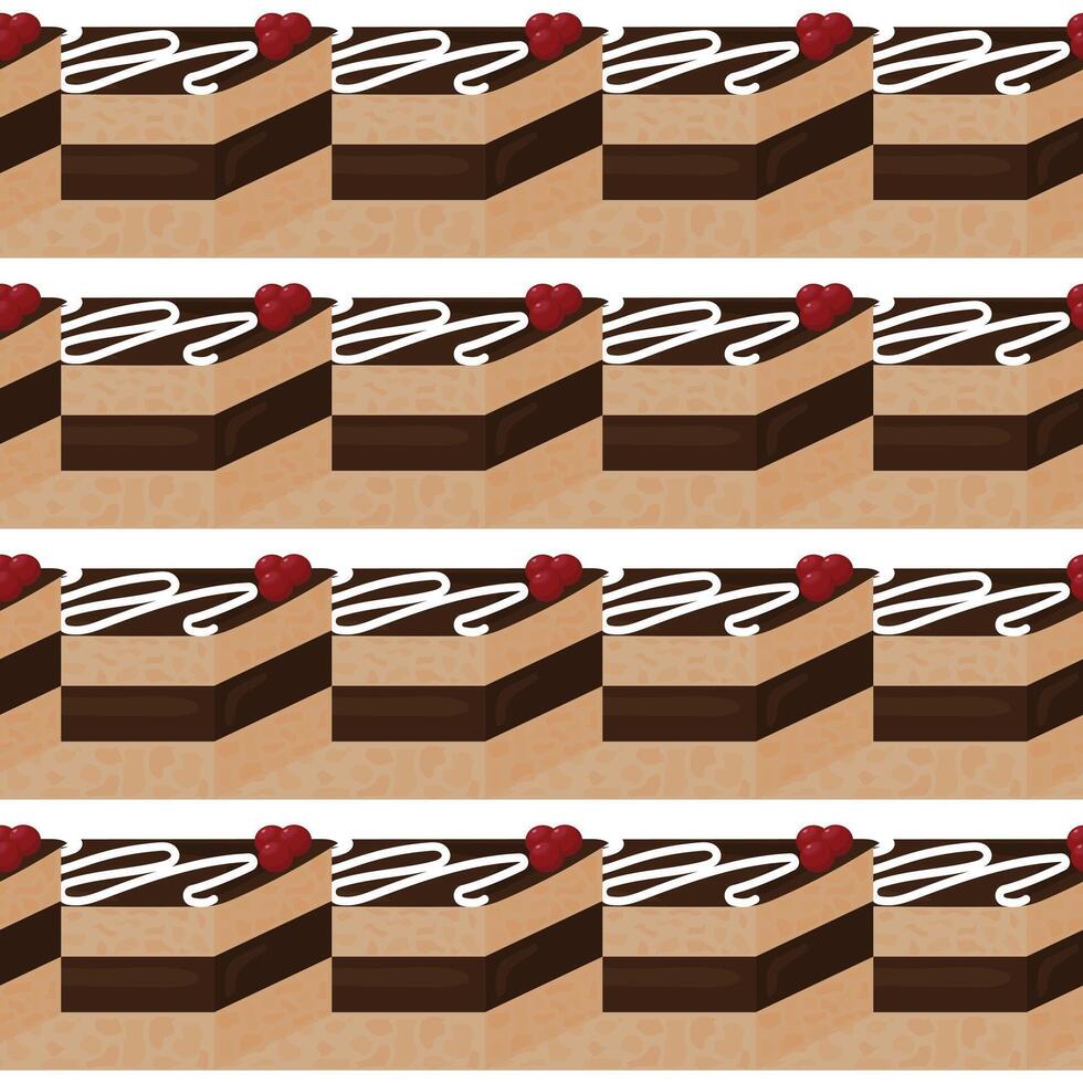 Chocolate cake with butter cream. Seamless pattern. illustration. vector