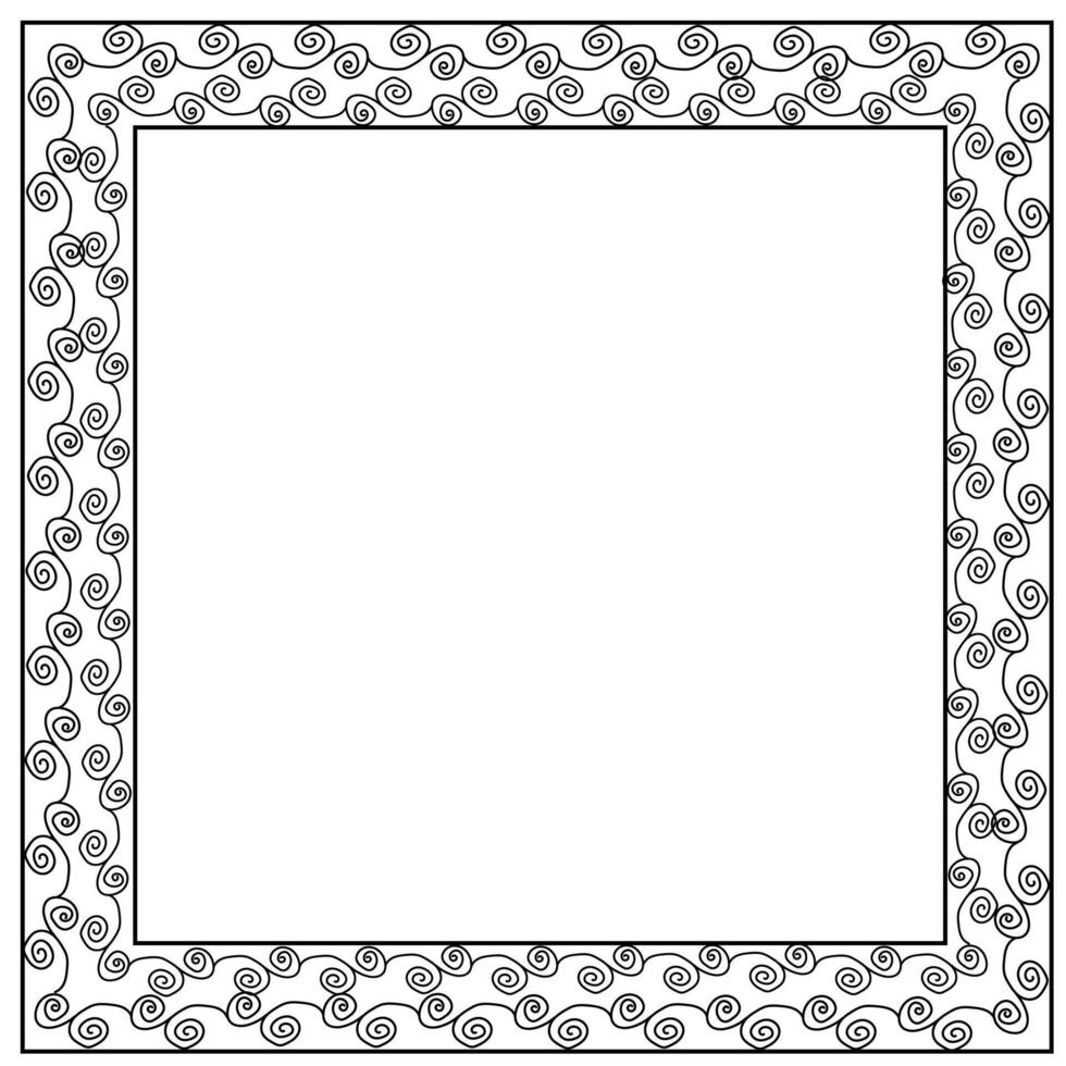 Square frame with black spiral pattern on white background vector