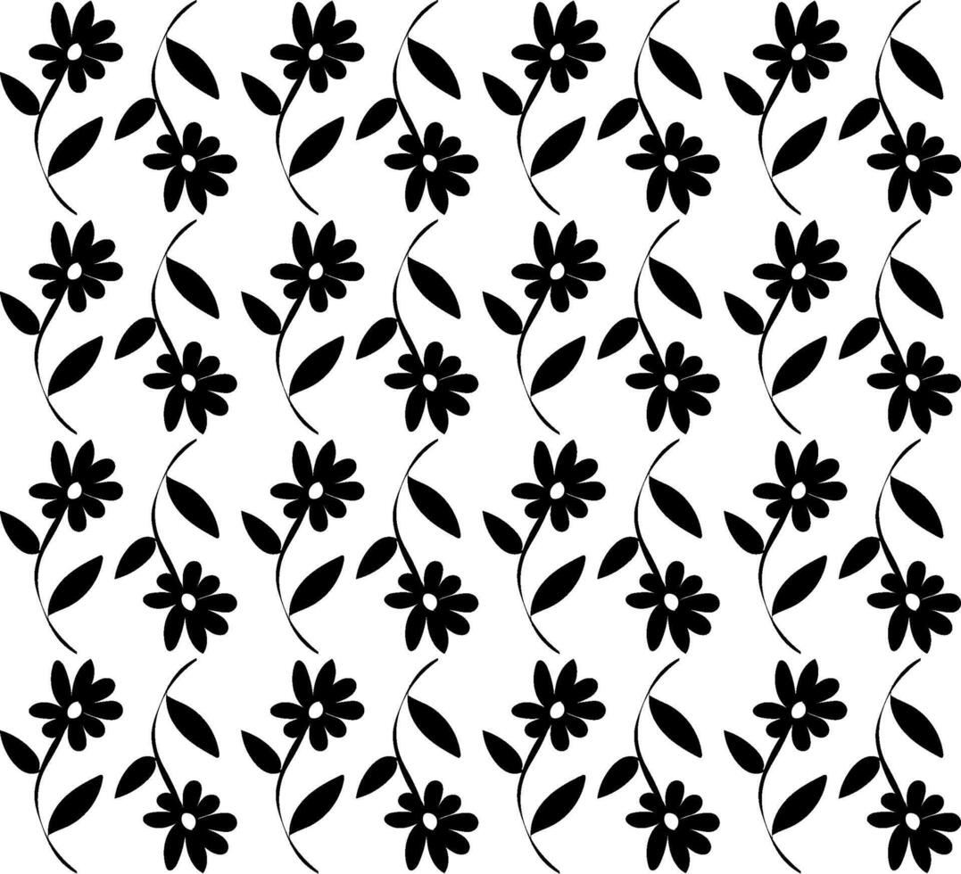 Black seamless floral pattern in doodle style on white background vector