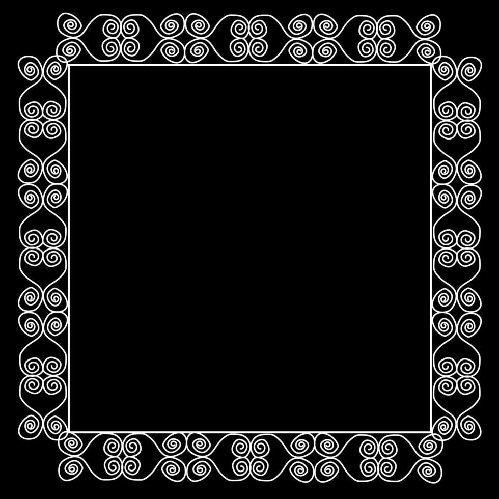 Square frame with black spiral pattern on white background vector