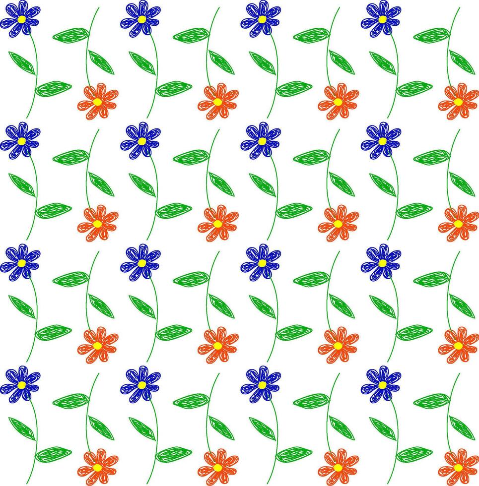 Texture with bright floral pattern in doodle style on white background vector