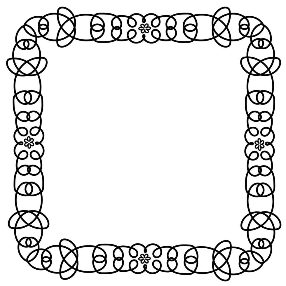 Quadrangular frame drawn with one line in doodle style on a white background vector