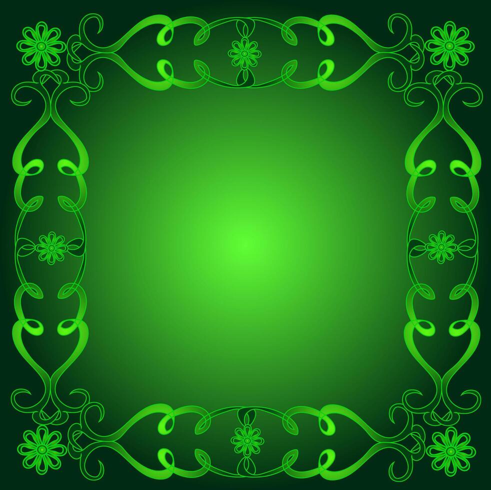 Beautiful quadrangular figured frame on a green background vector