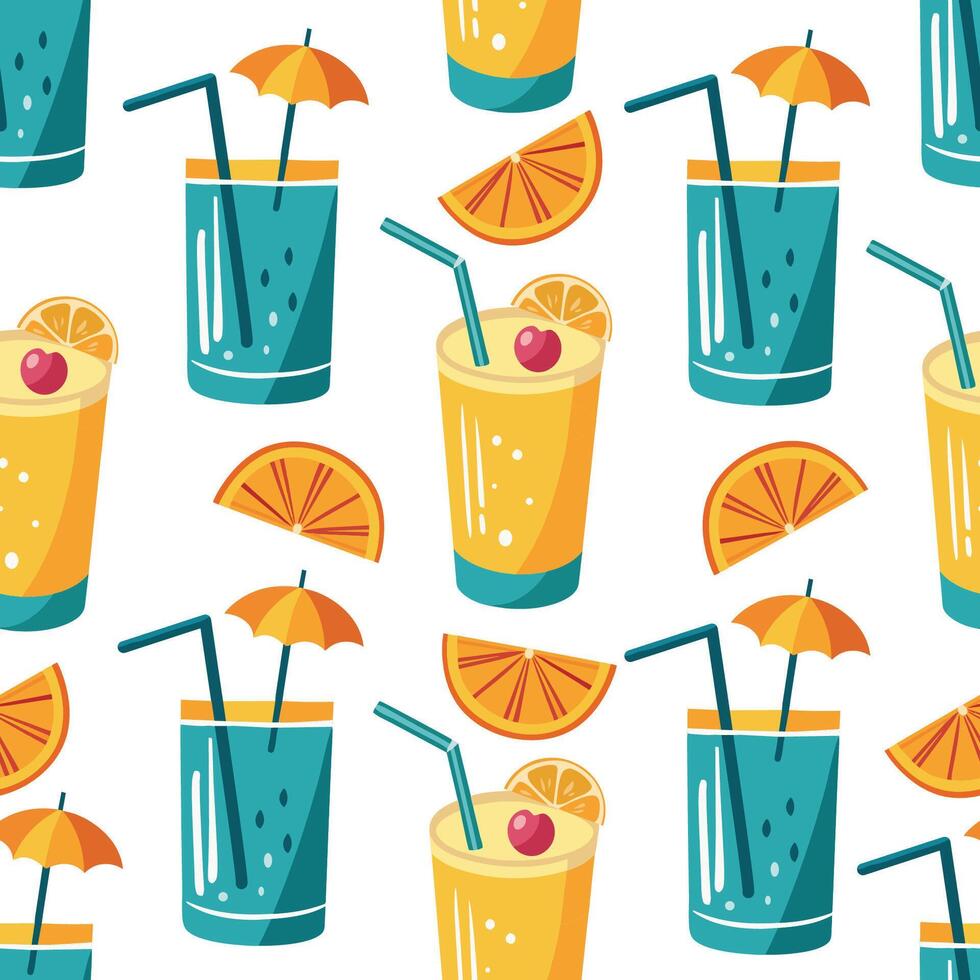 Seamless pattern with cocktails. Summer cold drink. Cartoon style illustration. vector