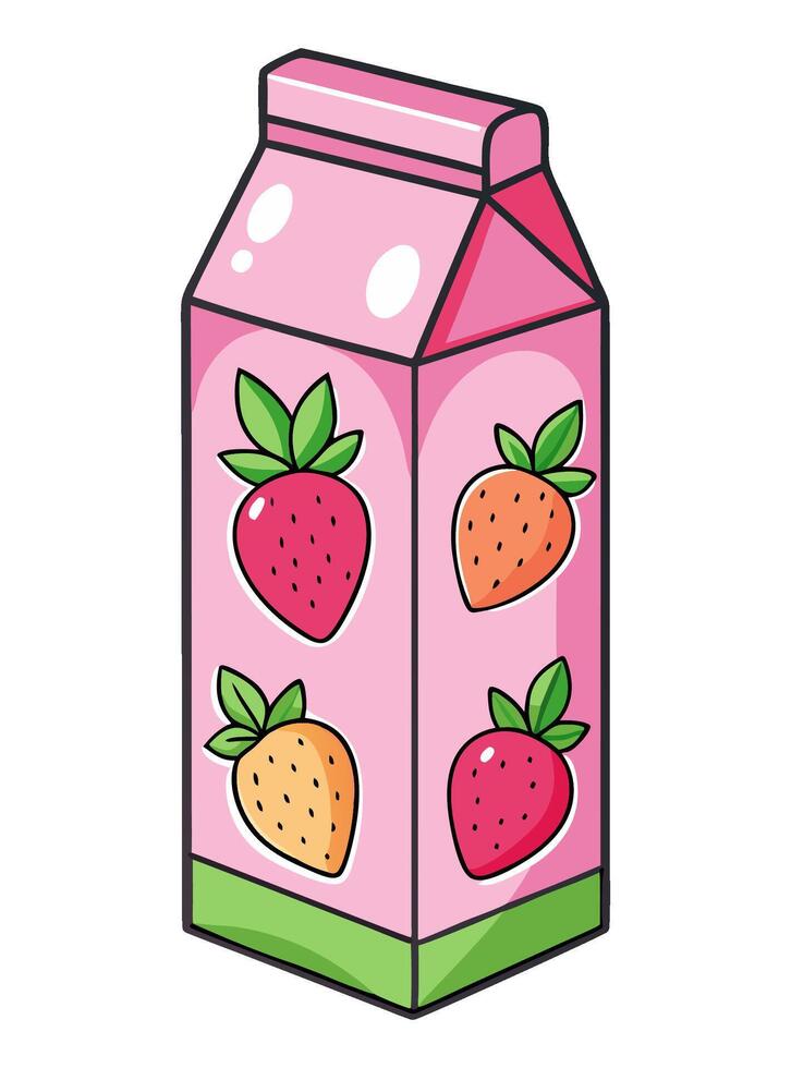 Pack of strawberry milk. Plant based drink. Cartoon illustration. vector