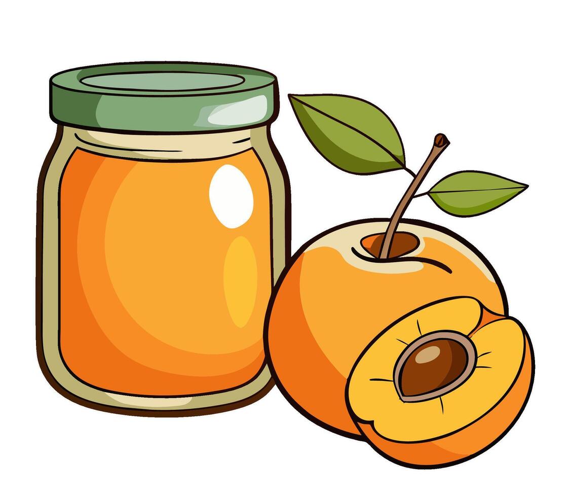 Glass jar with homemade apricot jam. Cartoon style illustration. vector