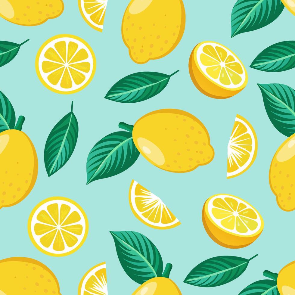 Seamless pattern with lemons. Summer tropical background. vector