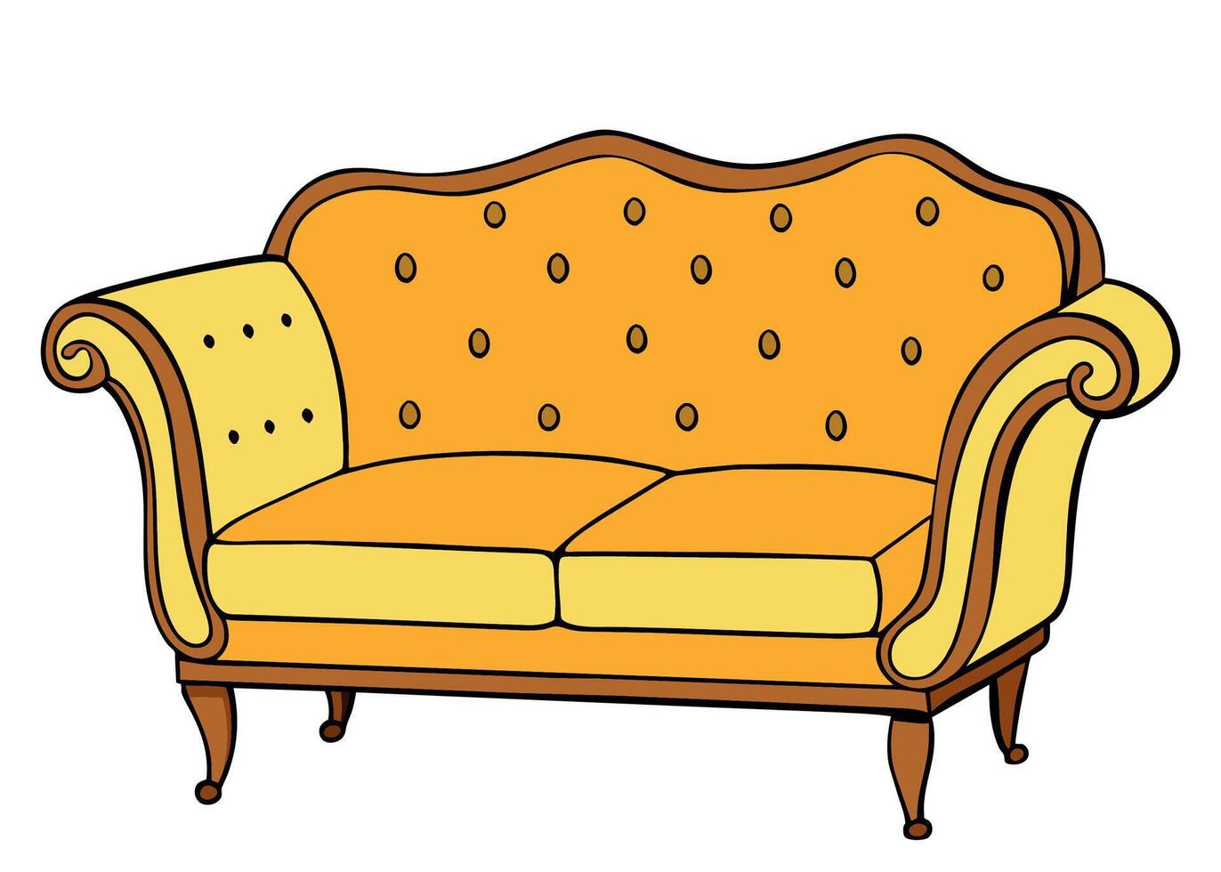 Hand drawn comfortable sofa. Cartoon style illustration. vector