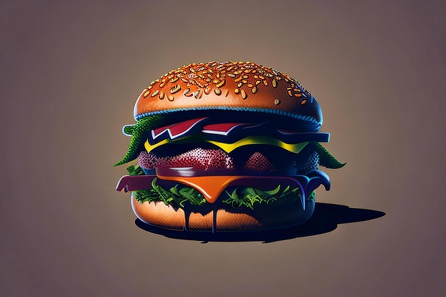 Delicious classic hot burger flying in the air, fast food photo
