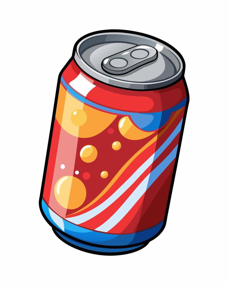 Can of sparkling water. Aluminum or tin cans for cold beverage. Cartoon illustration. vector