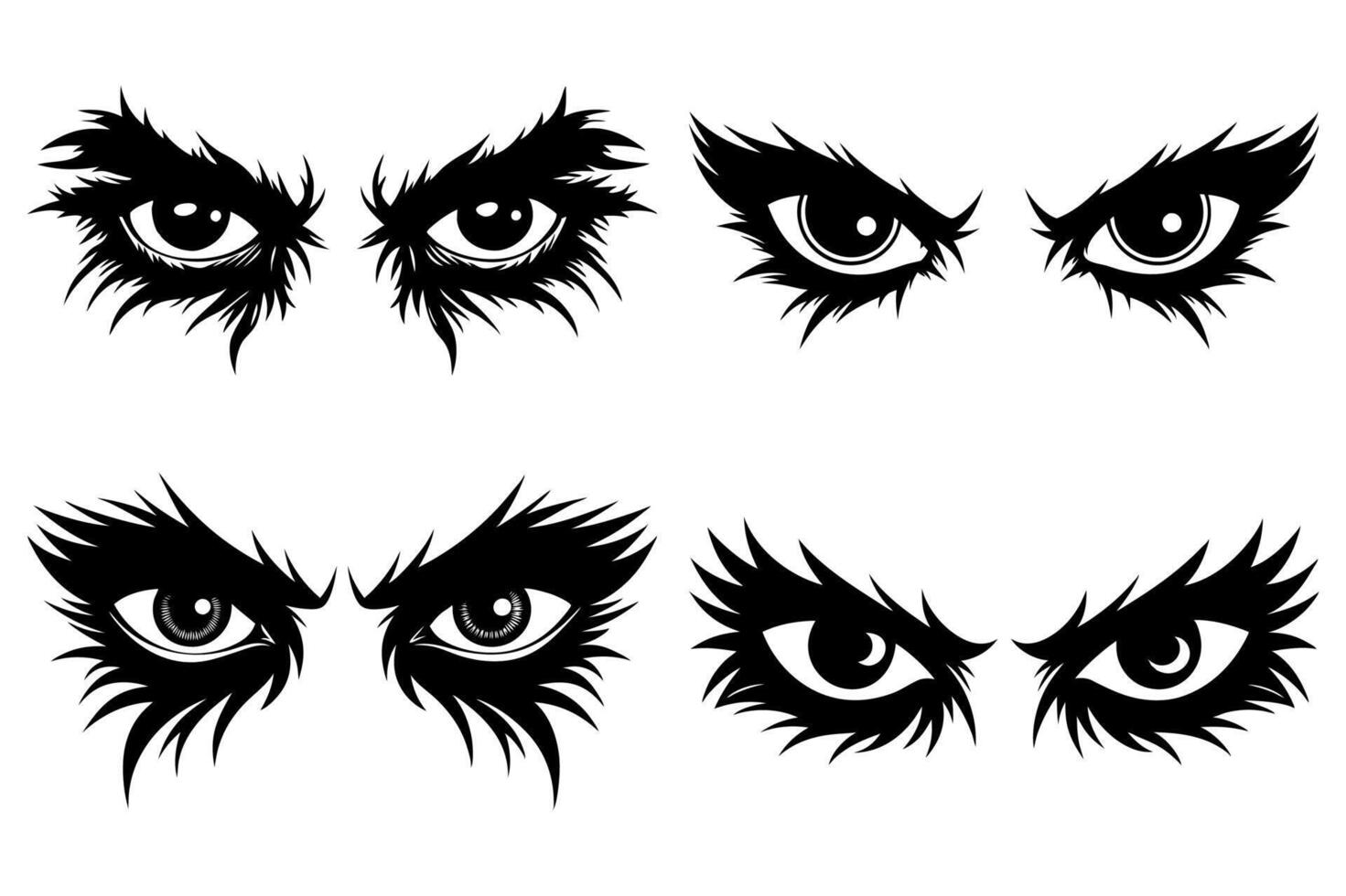 Scary Eye Silhouette Illustrations. Printable Halloween Scary Eye silhouette illustrations in cartoon, clipart, and line art styles. vector