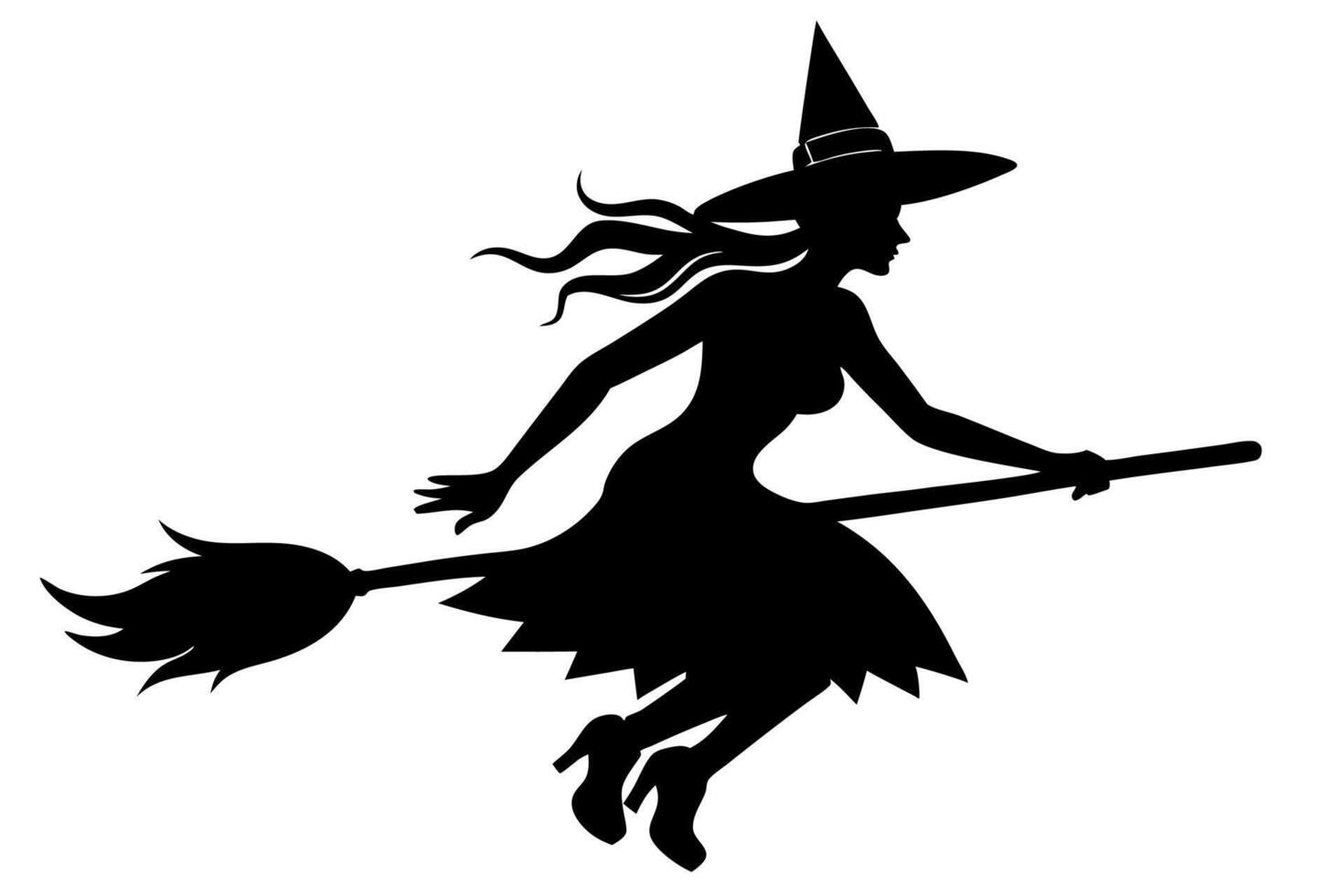 witch silhouette illustrations in cartoon, clipart, and line art styles. Witch Silhouette Illustrations vector