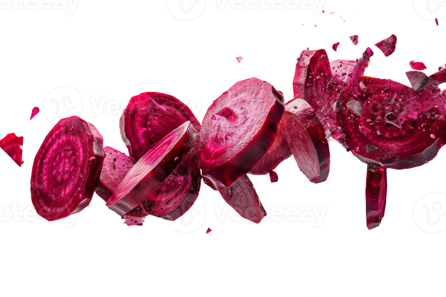 Beet Slices Exploding in Mid-Air png
