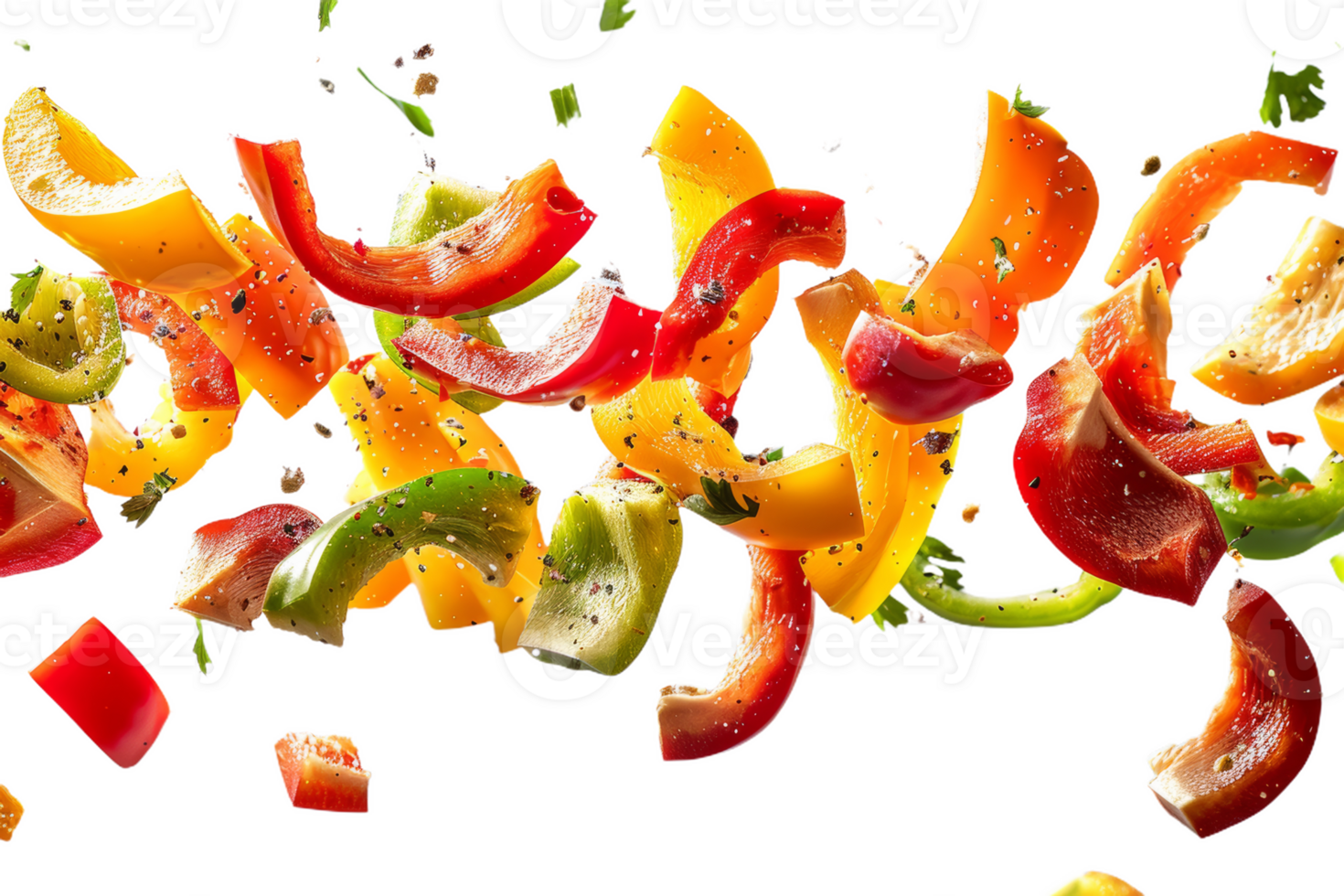 Bell Pepper Slices Falling Through Air png