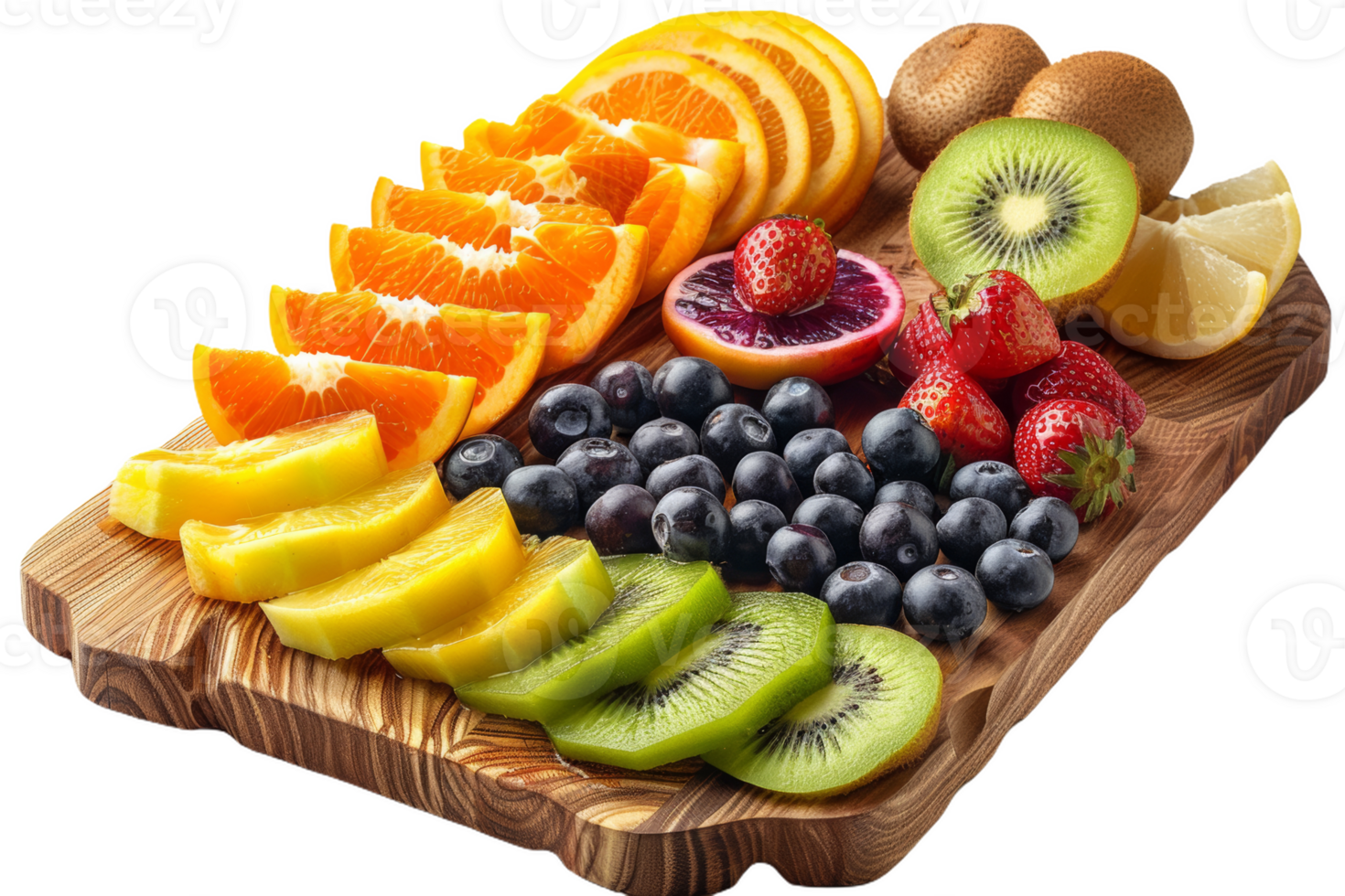 Fresh Fruit Platter on Wooden Cutting Board png