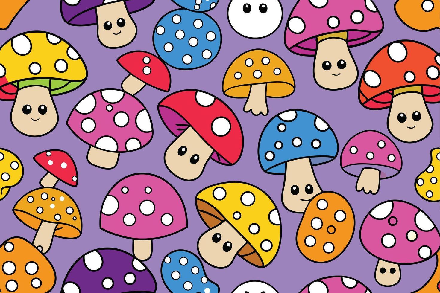 Mushroom Pattern Illustration Cartoon, Clipart, and Line Art Designs. Printable mushroom graphics Pattern cartoon, clipart, and line art designs for various uses vector