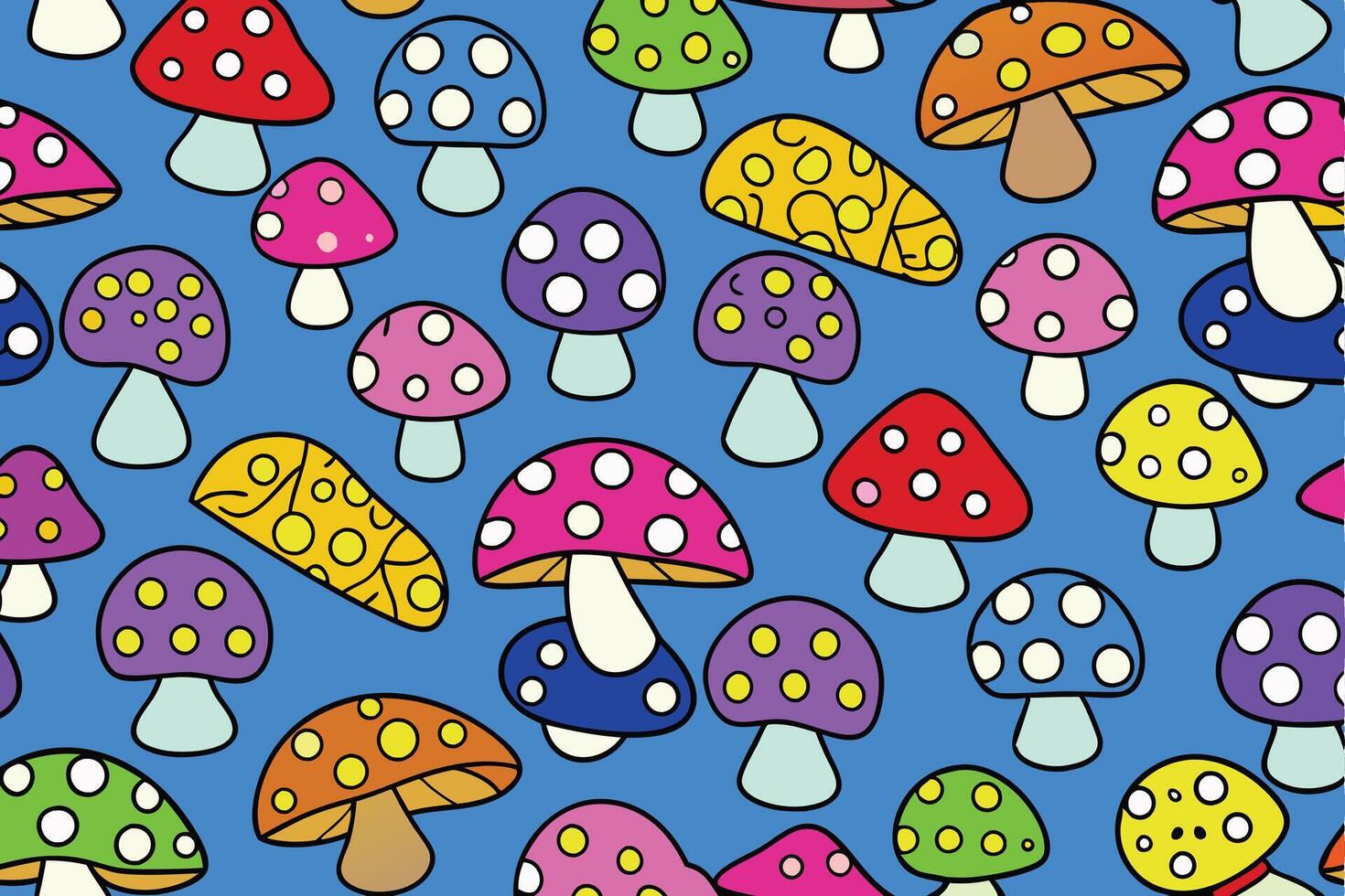 Mushroom Pattern Illustration Cartoon, Clipart, and Line Art Designs. Printable mushroom graphics Pattern cartoon, clipart, and line art designs for various uses vector