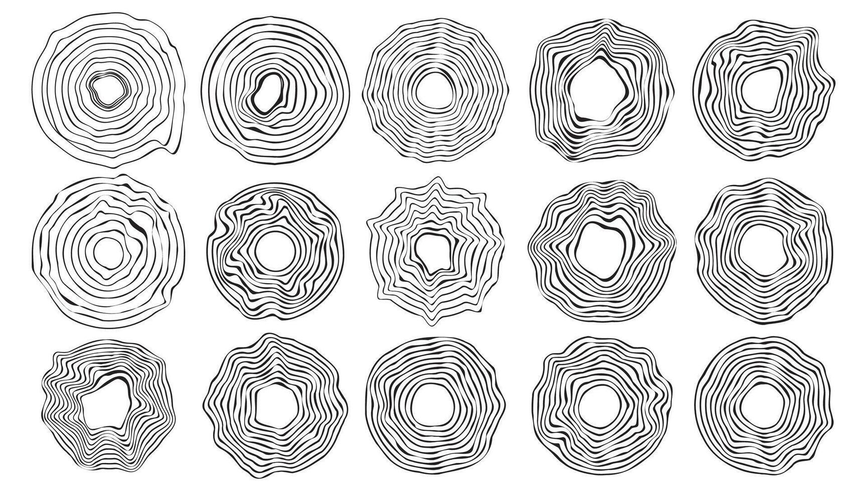 Melting distorted circles collection isolated on white background. Uneven round shapes. vector