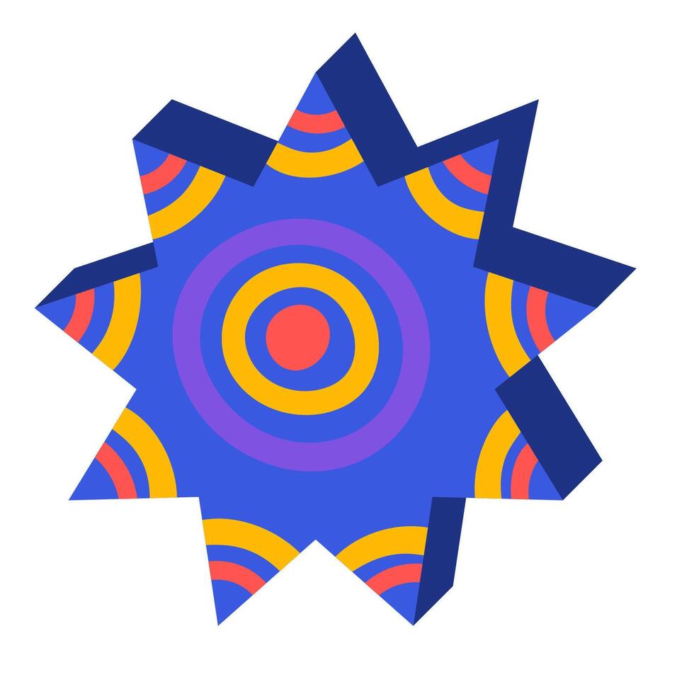 Colorful ornamental pseudo 3D star isolated on white. Symbol for game, flat style vector