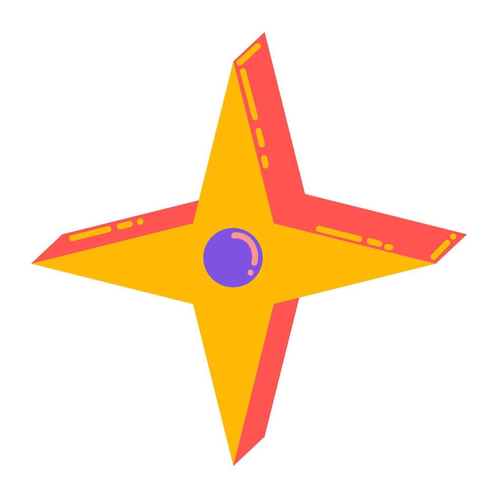 Colorful ornamental pseudo 3D star isolated on white. Symbol for game, flat style vector