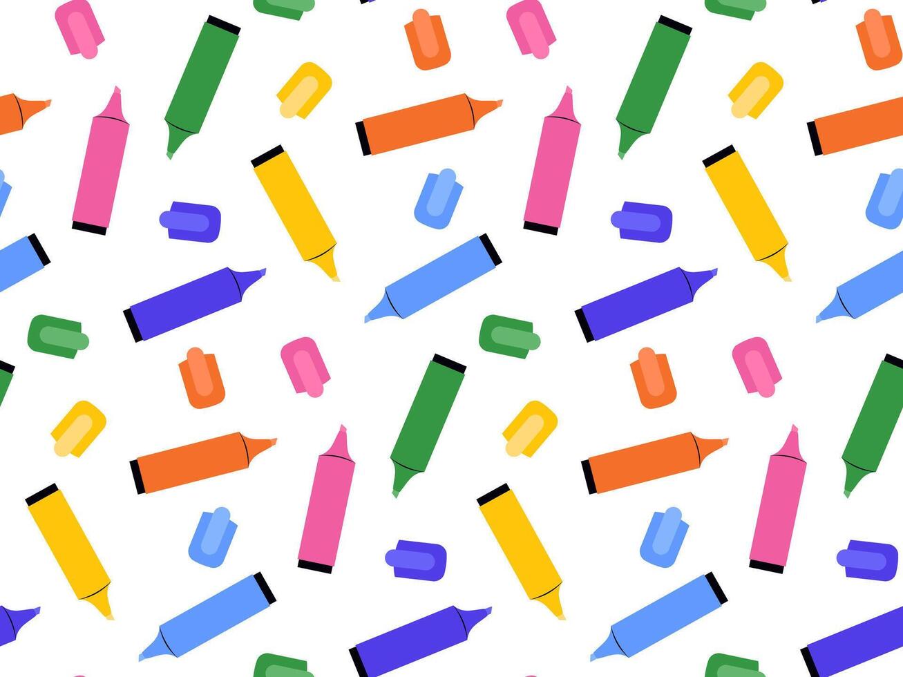 Multicolored highlighters seamless pattern. Bright background from office accessories vector