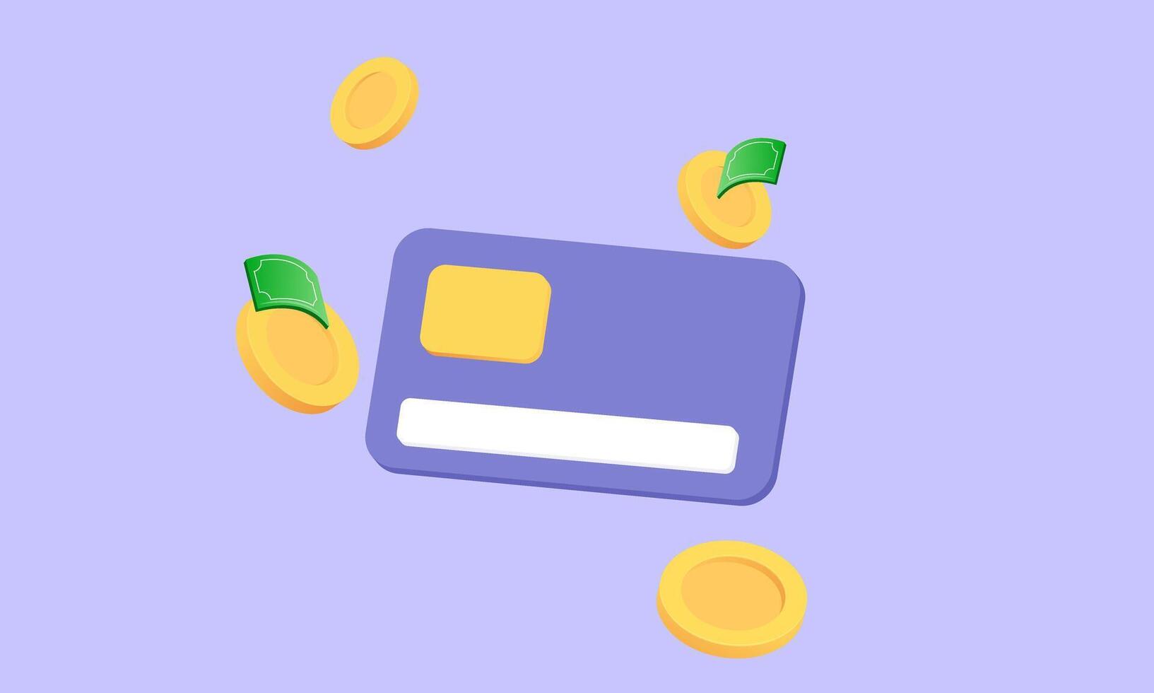 3d realistic credit card coin online payment online cartoon style design vector