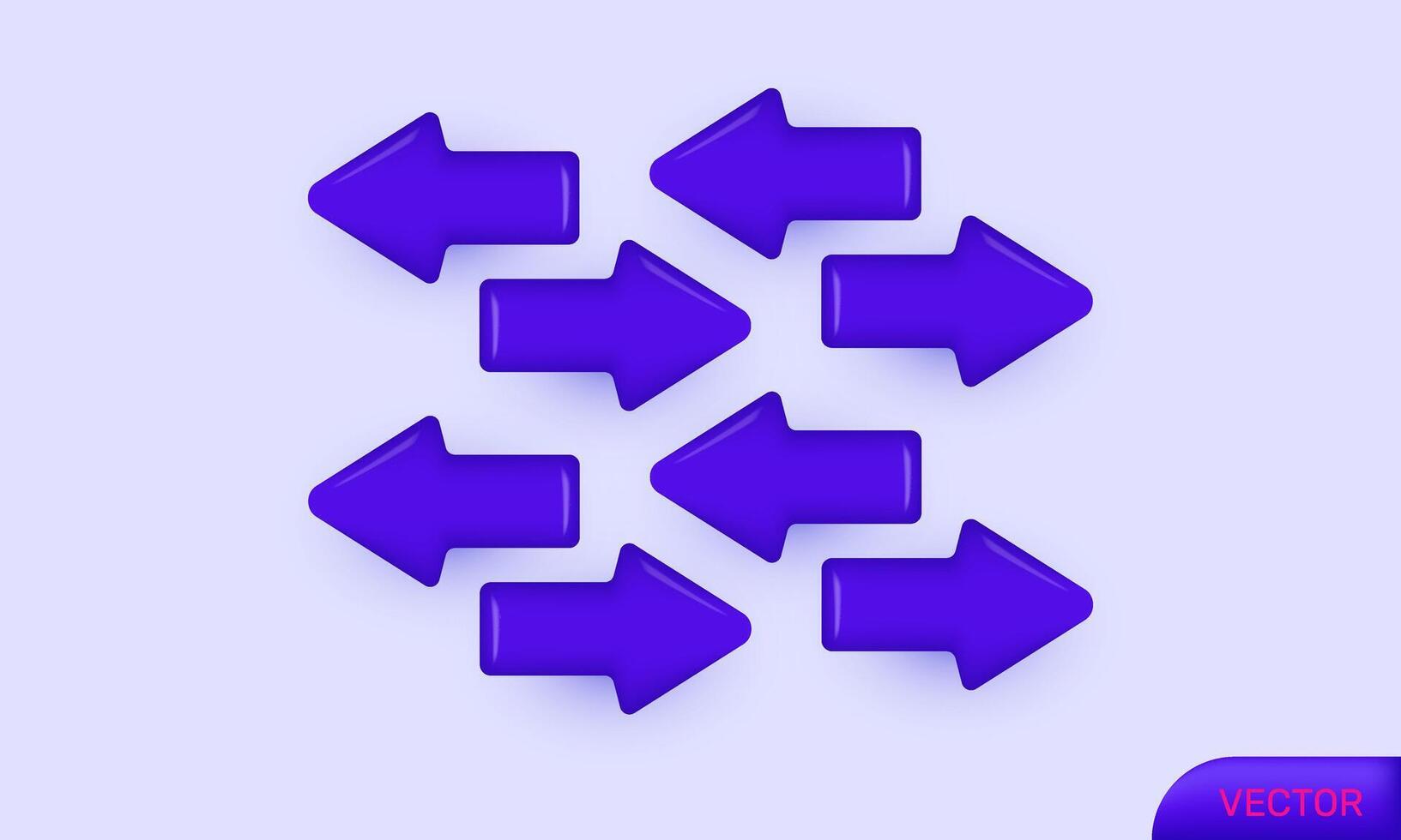 3d set icon realistic arrow pointing left purple color new concept design vector
