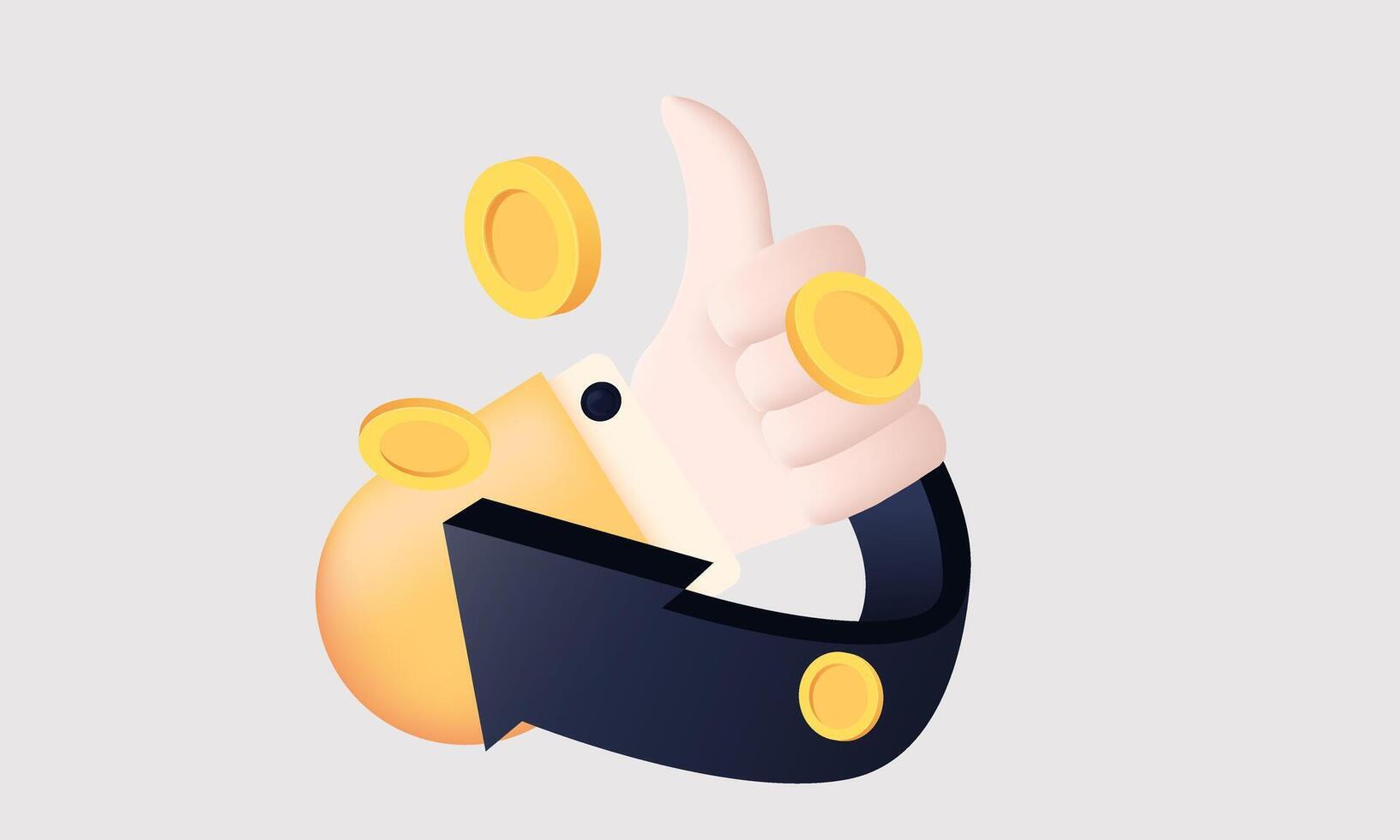 3d realistic hand holding coin arrow cashback cartoon style new concept design vector