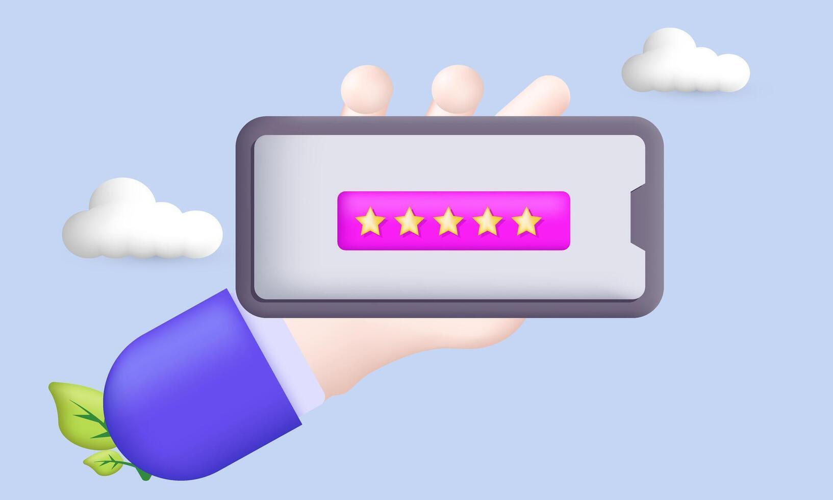 3d realistic smartphone customer feedback hand cartoon style new concept design on background vector