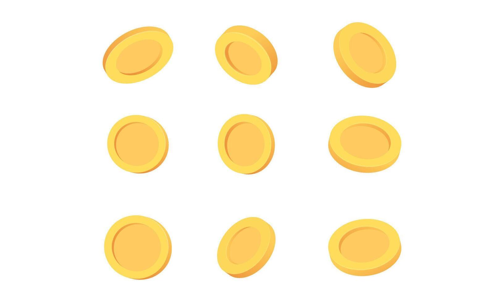 3d realistic set rotation coins different angles design vector