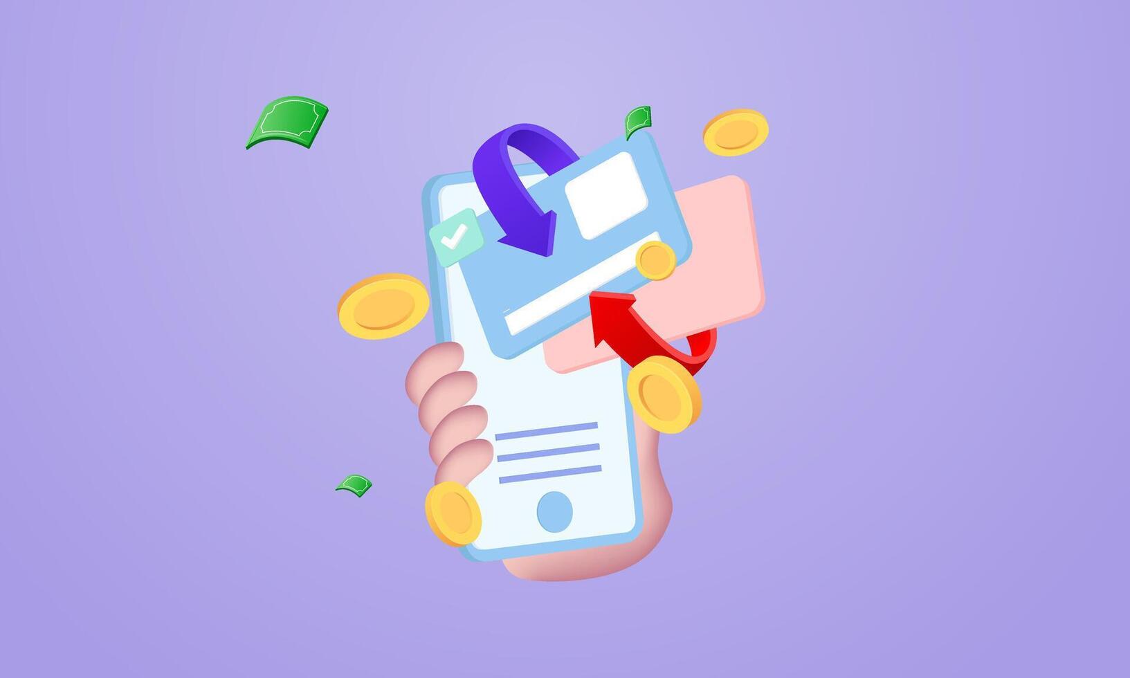 3d realistic cashback credit card money cartoon style design vector