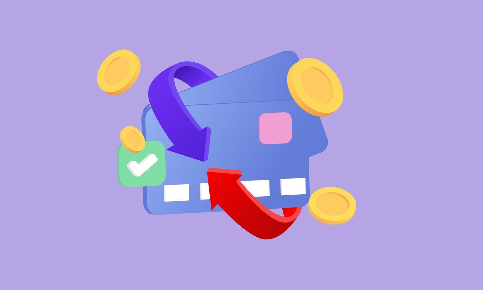 3d realistic cash back money saving cartoon style design vector