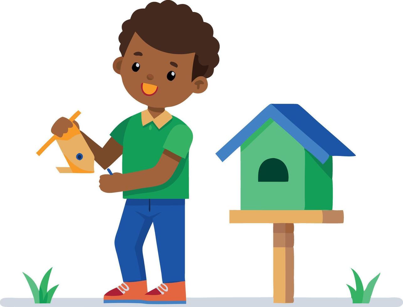 A young boy is holding a pencil and writing on a piece of paper vector