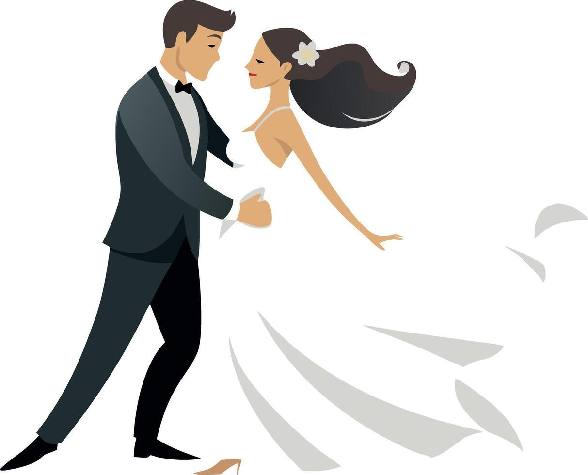 Elegant wedding couple dancing in a romantic and graceful pose illustration vector