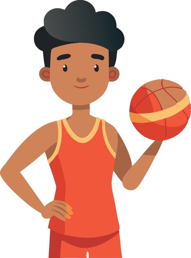 Illustration of a young basketball player holding a ball in red uniform vector
