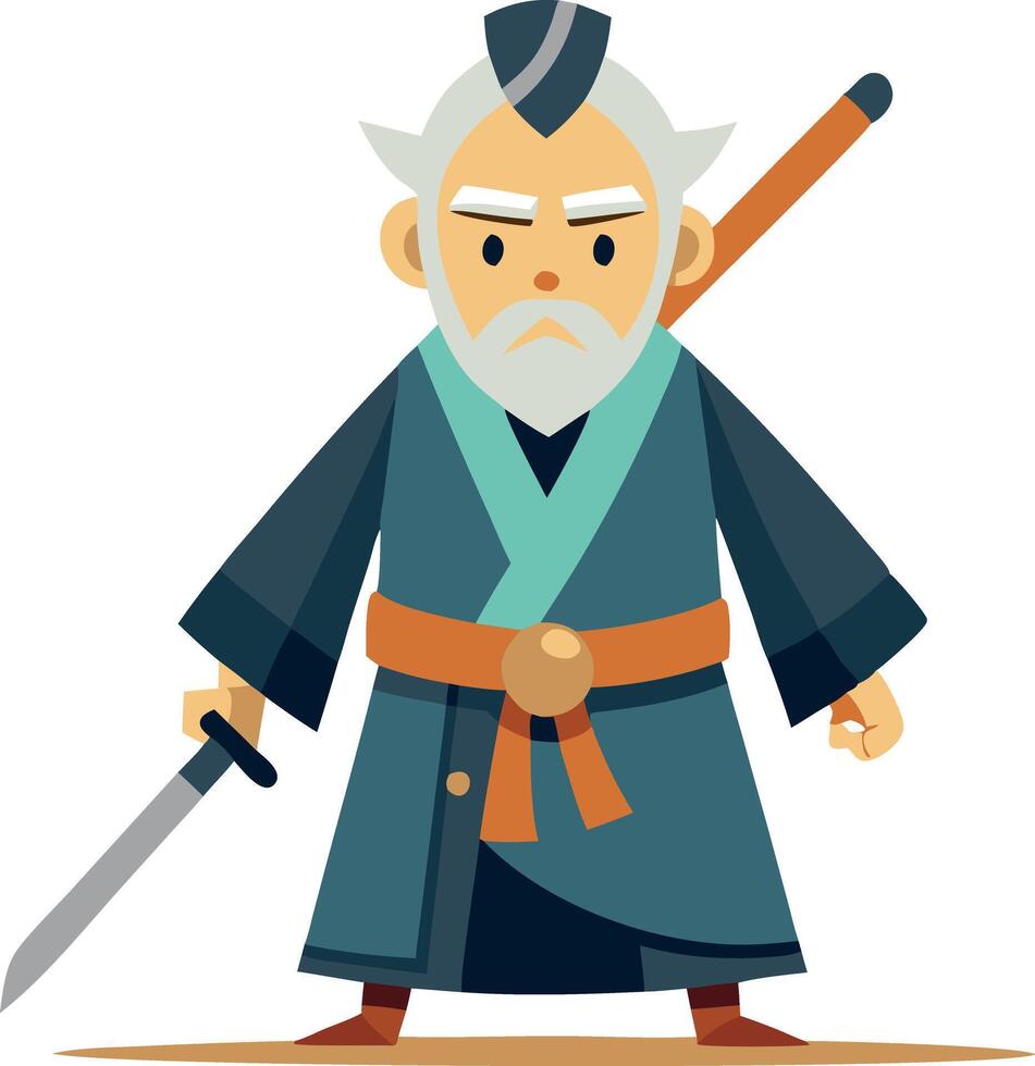 Samurai warrior character illustration with sword and traditional attire vector