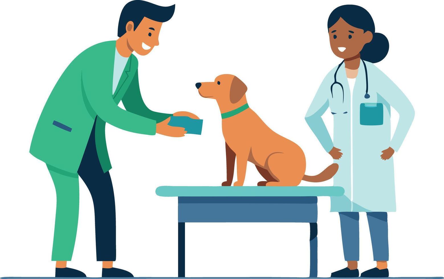 Veterinarians examining a dog on the table in the clinic vector