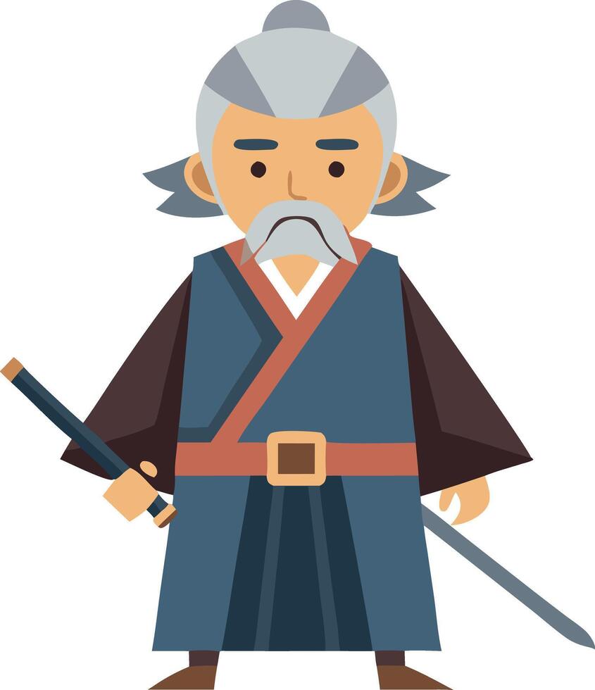 Illustration of a samurai character with sword and traditional attire vector