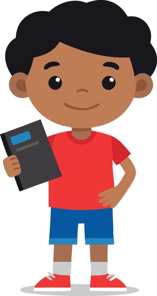 Smiling cartoon boy holding a book on white background vector