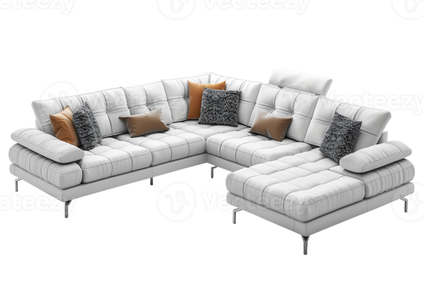 White L-Shaped Sectional Sofa With Cushions png