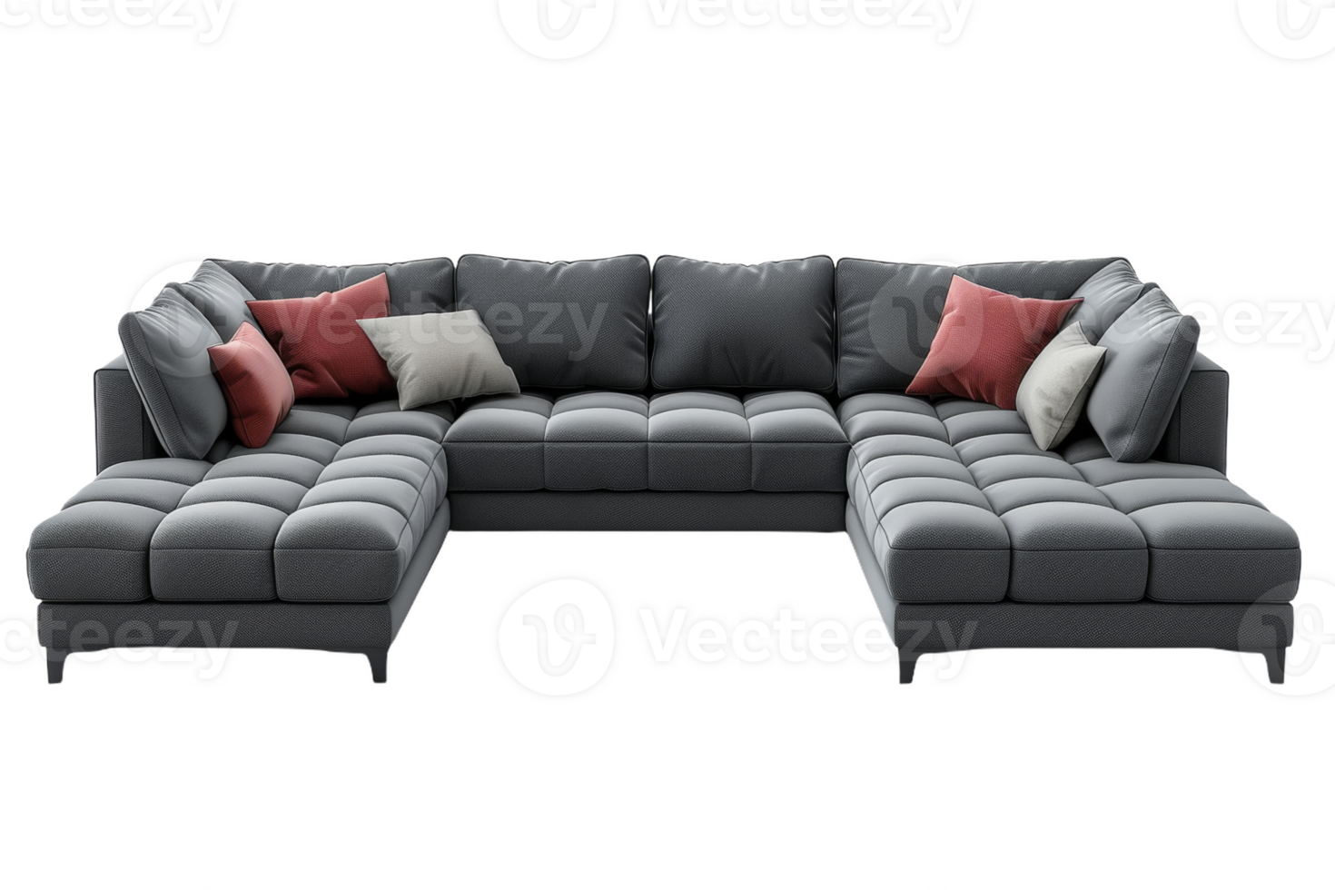 Modern L-Shaped Sectional Sofa With Pillows png
