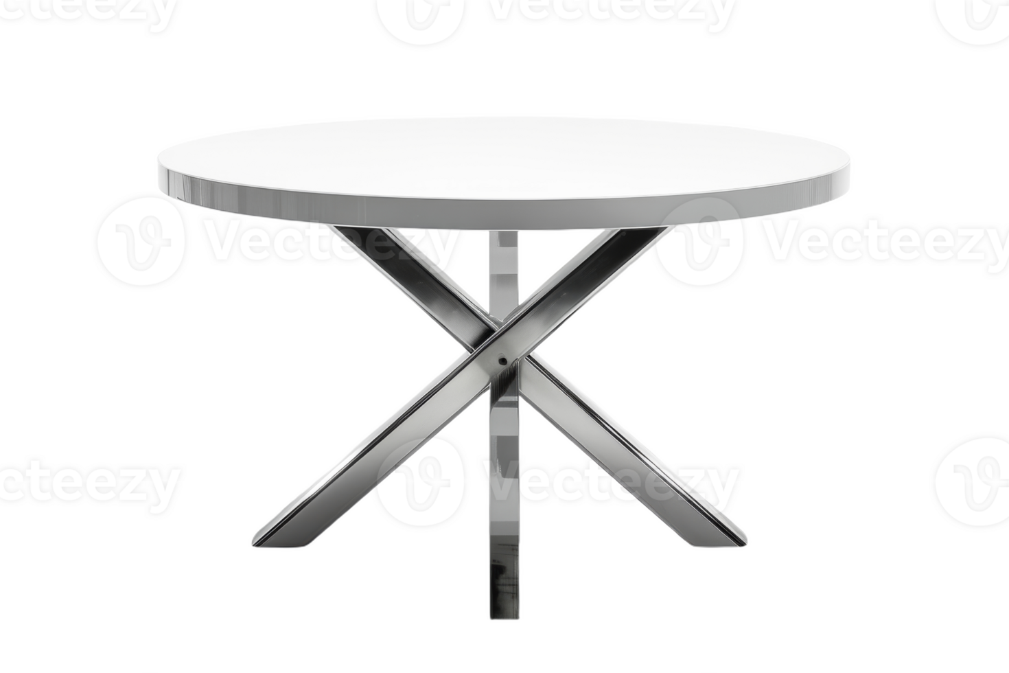 White Round Dining Table With Metal Base png