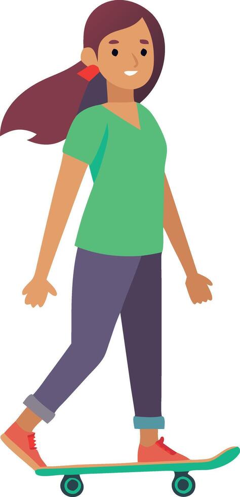 Illustration of a happy girl skateboarding, enjoying outdoor activities vector