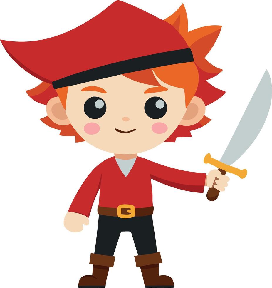 Cute cartoon pirate character illustration with a sword, ideal for children's stories or educational content vector